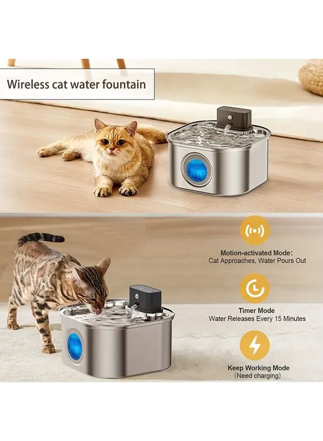 Stainless Steel Automatic Cat Water Fountain With Battery Motion Sensor 3 2L Large Capacity - Image 1